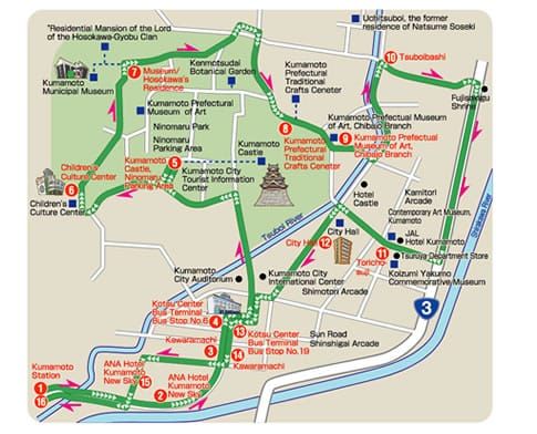 เส้นทางเดินรถของ Kumamoto Castle Loop Bus