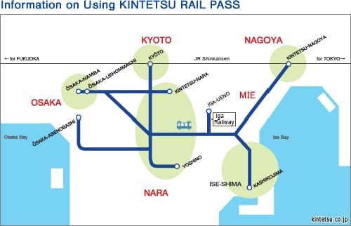 เส้นทางรถไฟของ Kintetsu Rail Pass (5 Day)