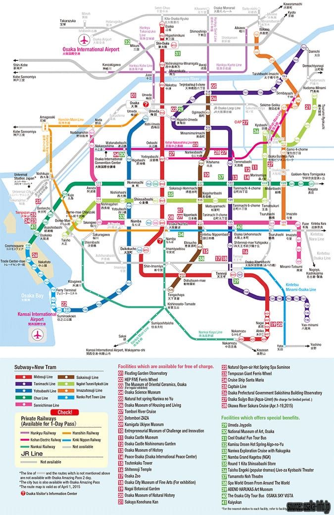 แผนที่สำหรับการใช้งานบัตรโอซาก้าอเมซิ่ง
