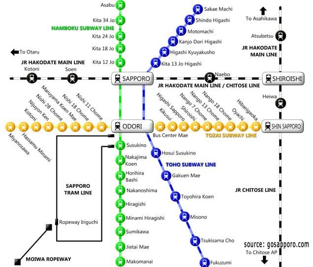 แผนที่เส้นทางการเดินรถในซัปโปโร