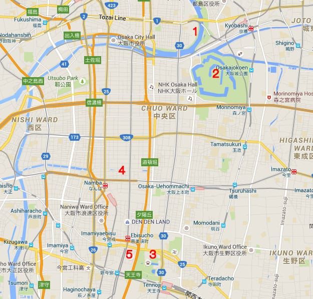 แผนที่การเที่ยวเมืองโอซาก้า