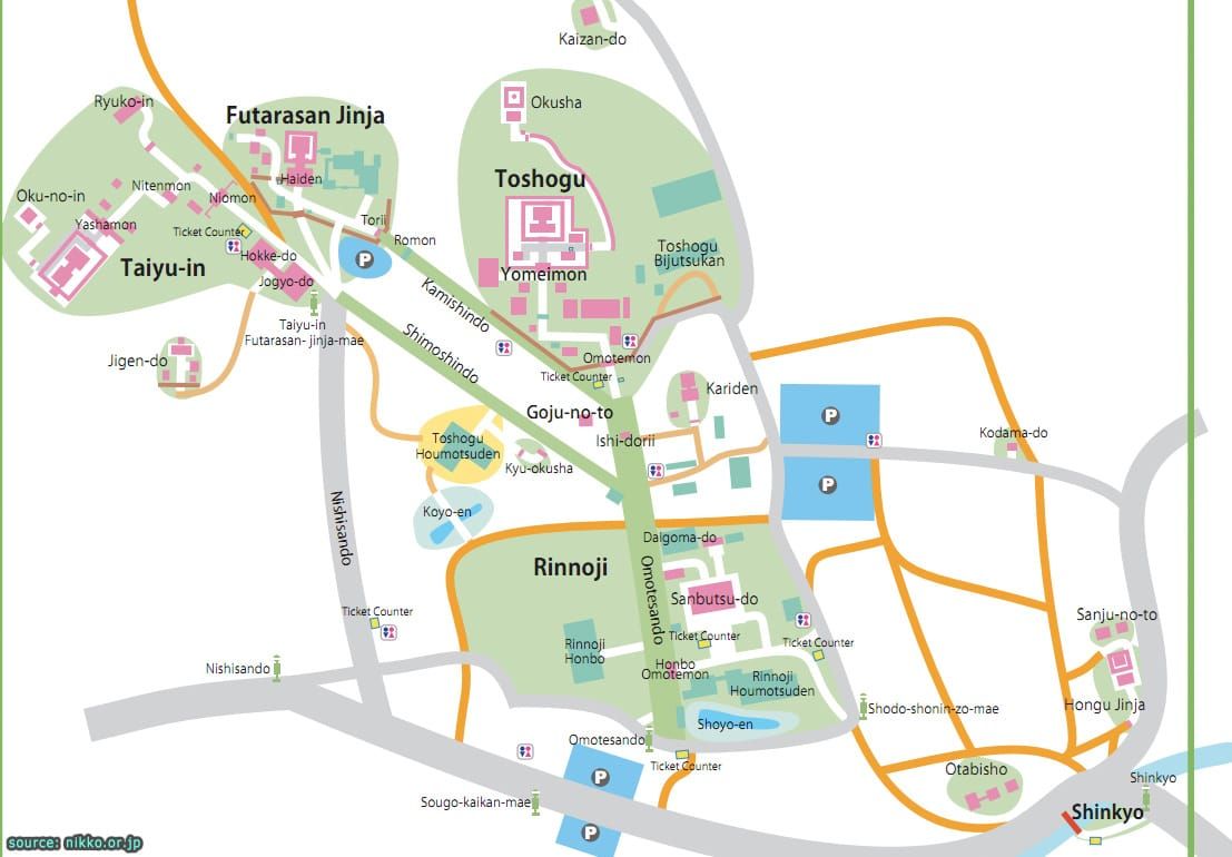 แผนที่เที่ยวโซนวัดมรดกโลกในนิกโก้