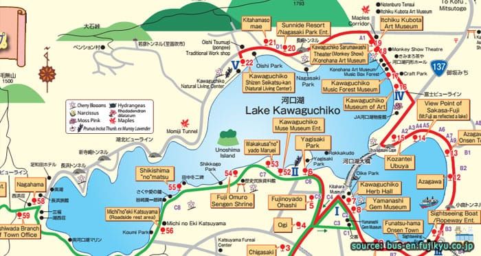 กดเพื่อดาวน์โหลด แผนที่เส้นทางการเดินรถบัสนำเที่ยวที่ทะเลสาปคาวากูชิโกะ