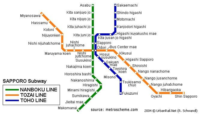แผนที่รถไฟฟ้าใต้ดินซัปโปโร